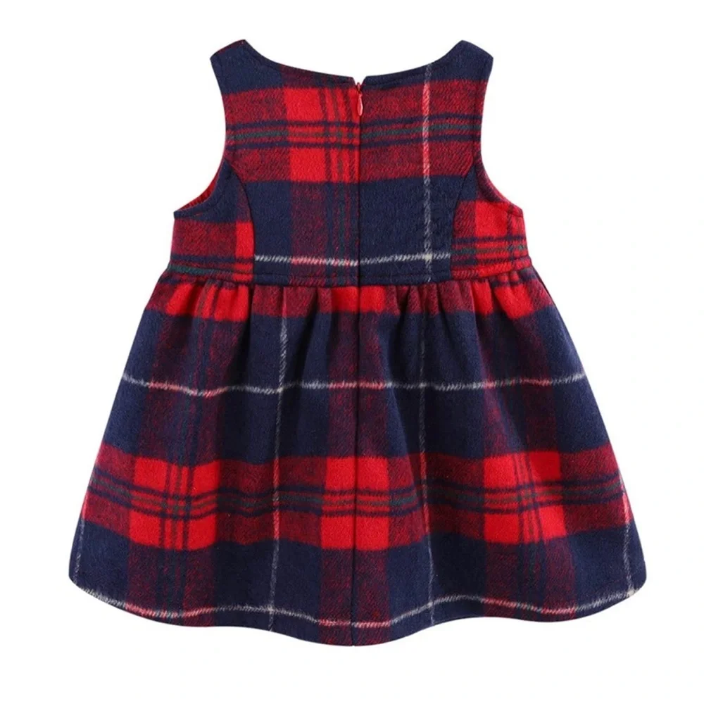 Plaid Holiday Girls Dresses - Faux Wool Sleeveless - Picture 2 of 6